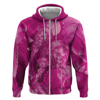 Pink Gradient Polynesia Jellyfish Zip Hoodie Plumeria Polynesian Tattoo Glowing Vibes LT14 Zip Hoodie Pink - Polynesian Pride