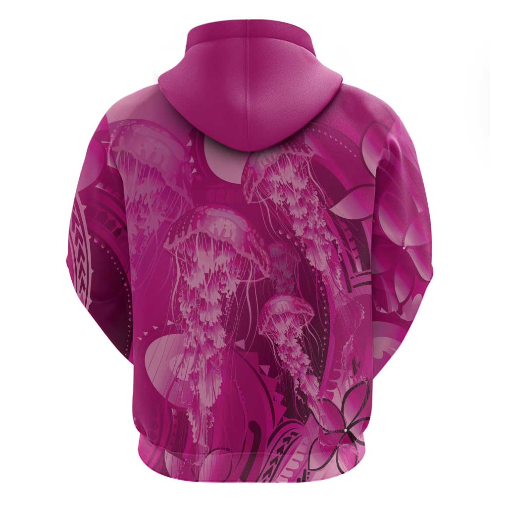 Pink Gradient Polynesia Jellyfish Zip Hoodie Plumeria Polynesian Tattoo Glowing Vibes LT14 - Polynesian Pride