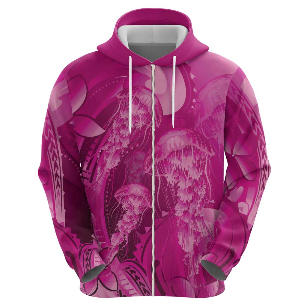 Pink Gradient Polynesia Jellyfish Zip Hoodie Plumeria Polynesian Tattoo Glowing Vibes LT14 - Polynesian Pride