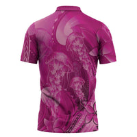 Pink Gradient Polynesia Jellyfish Zipper Polo Shirt Plumeria Polynesian Tattoo Glowing Vibes LT14 - Polynesian Pride