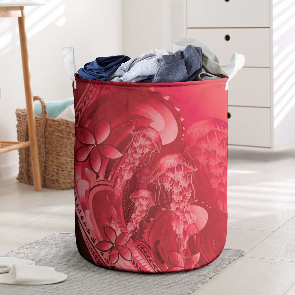 Red Gradient Polynesia Jellyfish Laundry Basket Plumeria Polynesian Tattoo Glowing Vibes LT14 Red - Polynesian Pride