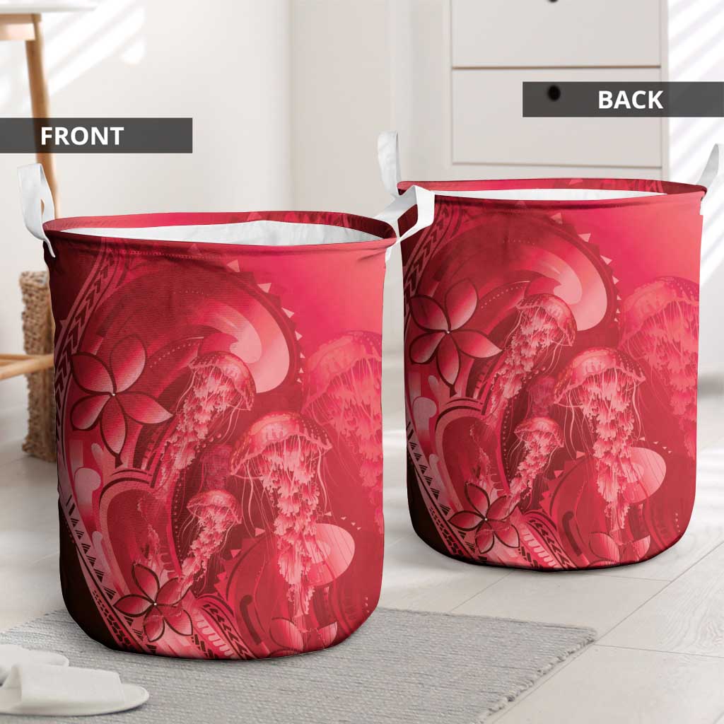 Red Gradient Polynesia Jellyfish Laundry Basket Plumeria Polynesian Tattoo Glowing Vibes LT14 - Polynesian Pride