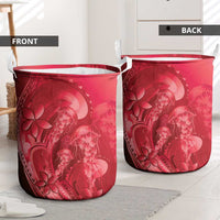 Red Gradient Polynesia Jellyfish Laundry Basket Plumeria Polynesian Tattoo Glowing Vibes LT14 - Polynesian Pride