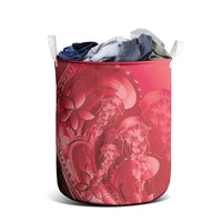 Red Gradient Polynesia Jellyfish Laundry Basket Plumeria Polynesian Tattoo Glowing Vibes LT14 - Polynesian Pride