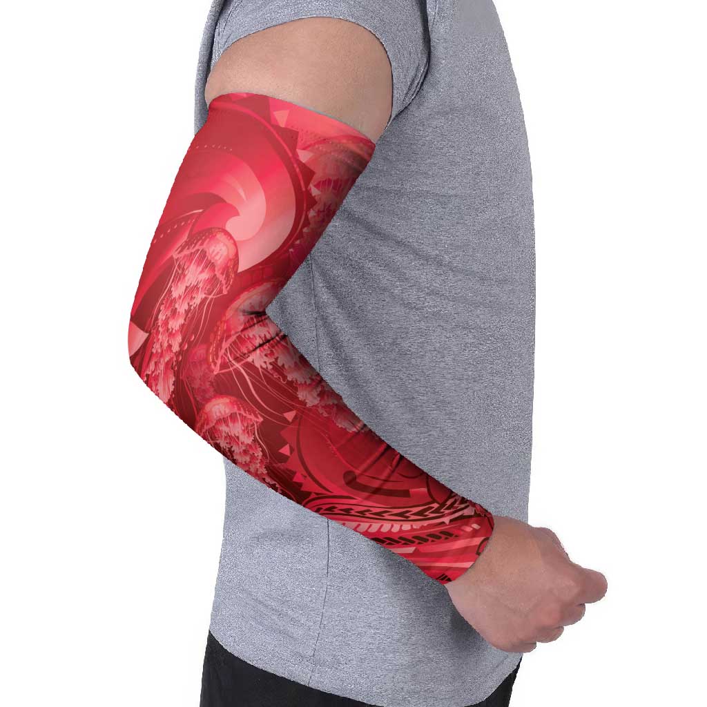 Red Gradient Polynesia Jellyfish Arm Sleeves Plumeria Polynesian Tattoo Glowing Vibes