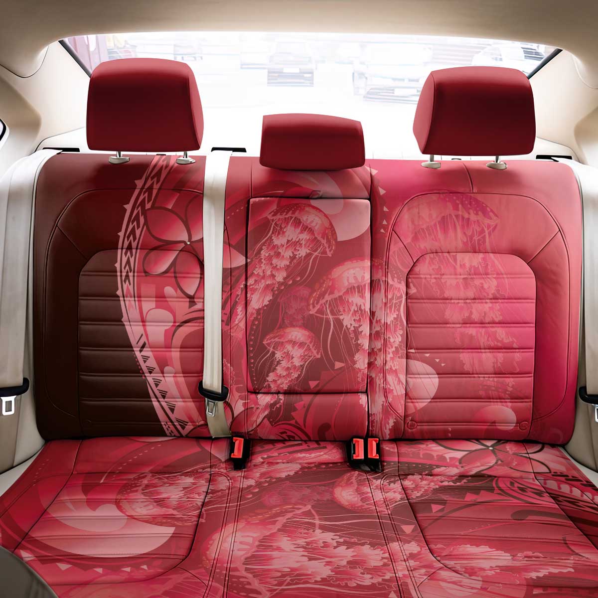Red Gradient Polynesia Jellyfish Back Car Seat Cover Plumeria Polynesian Tattoo Glowing Vibes LT14 - Polynesian Pride