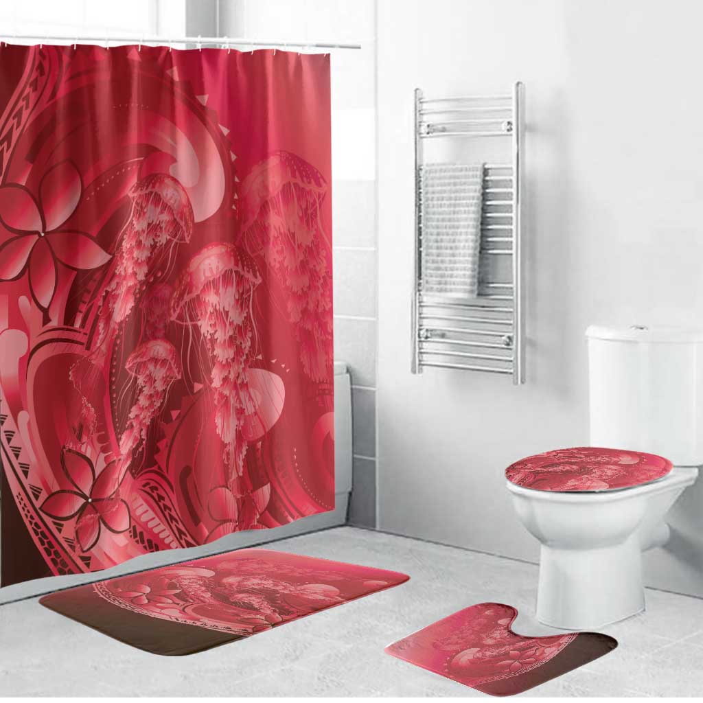 Red Gradient Polynesia Jellyfish Bathroom Set Plumeria Polynesian Tattoo Glowing Vibes LT14 Bathroom Set (4 pcs) Red - Polynesian Pride