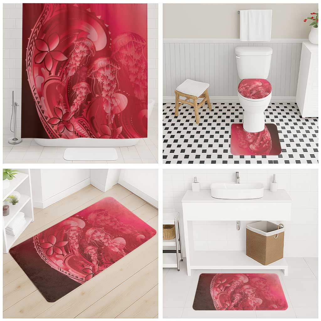 Red Gradient Polynesia Jellyfish Bathroom Set Plumeria Polynesian Tattoo Glowing Vibes LT14 - Polynesian Pride