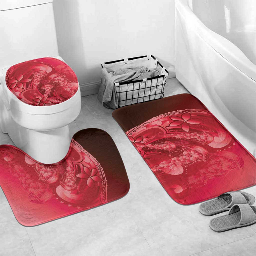 Red Gradient Polynesia Jellyfish Bathroom Set Plumeria Polynesian Tattoo Glowing Vibes LT14 Mat Set Only (3 pcs) One Size Red - Polynesian Pride