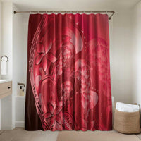 Red Gradient Polynesia Jellyfish Bathroom Set Plumeria Polynesian Tattoo Glowing Vibes LT14 Shower Curtain Only Red - Polynesian Pride