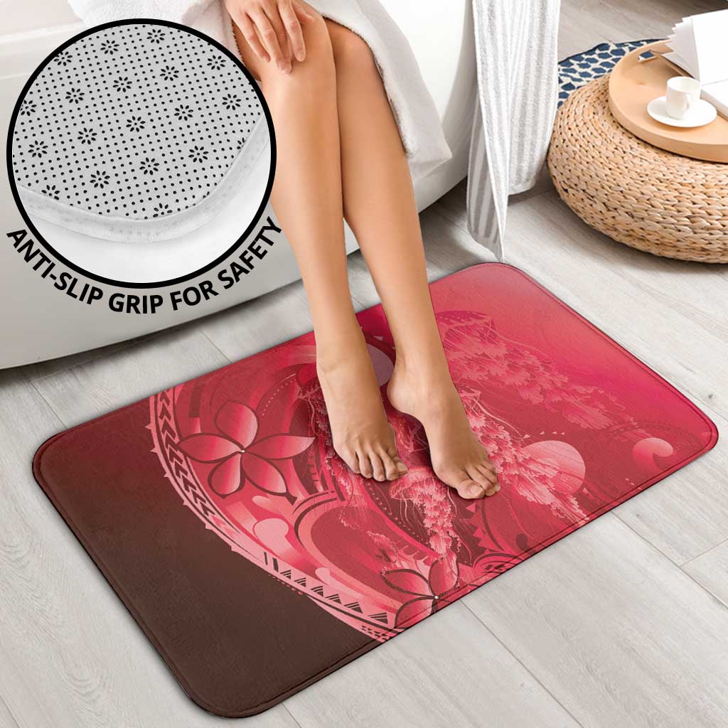 Red Gradient Polynesia Jellyfish Bathroom Set Plumeria Polynesian Tattoo Glowing Vibes LT14 - Polynesian Pride