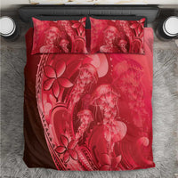 Red Gradient Polynesia Jellyfish Bedding Set Plumeria Polynesian Tattoo Glowing Vibes LT14 Red - Polynesian Pride