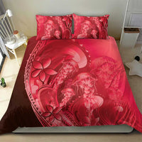 Red Gradient Polynesia Jellyfish Bedding Set Plumeria Polynesian Tattoo Glowing Vibes LT14 - Polynesian Pride