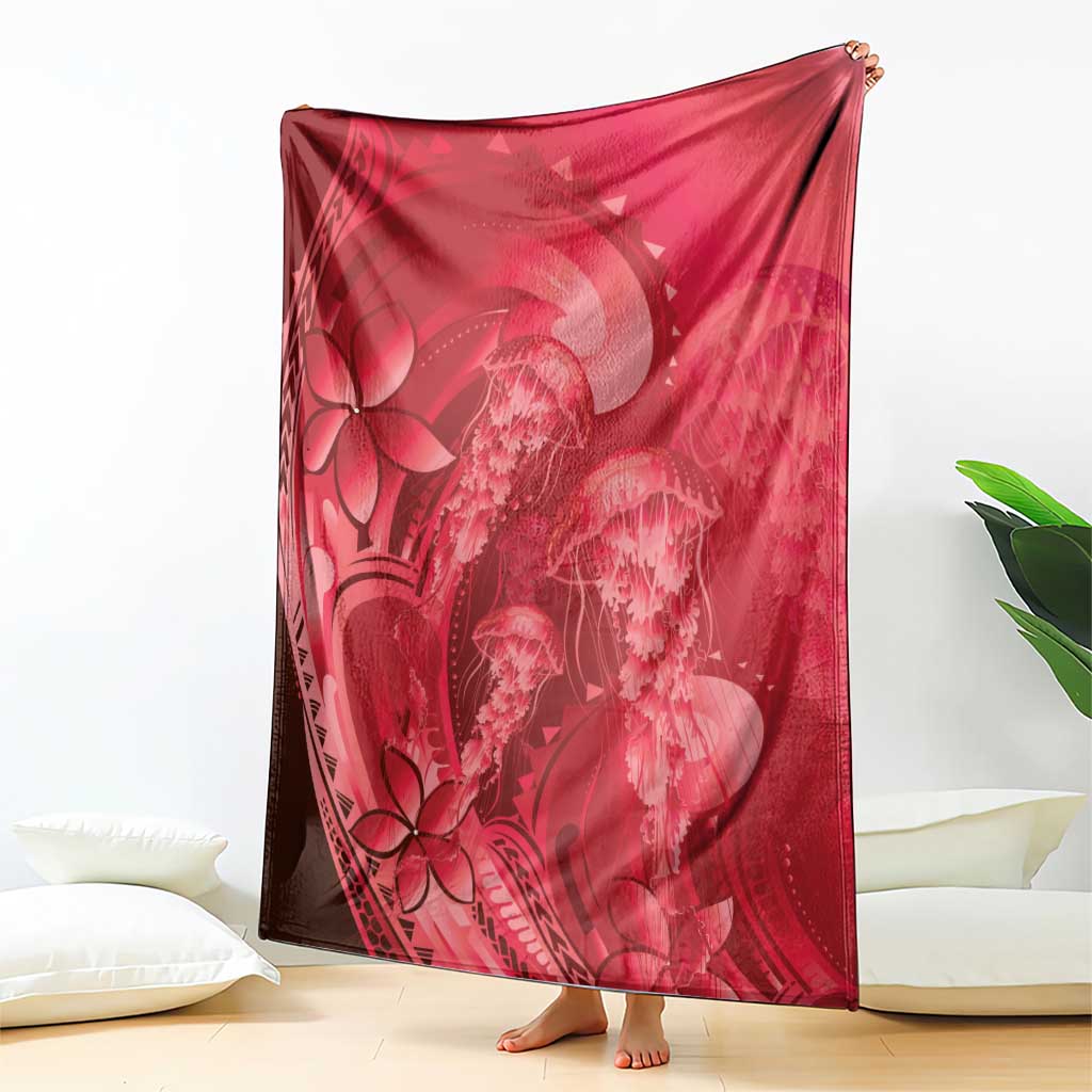 Red Gradient Polynesia Jellyfish Blanket Plumeria Polynesian Tattoo Glowing Vibes LT14 - Polynesian Pride