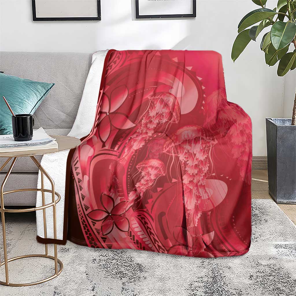 Red Gradient Polynesia Jellyfish Blanket Plumeria Polynesian Tattoo Glowing Vibes LT14 - Polynesian Pride