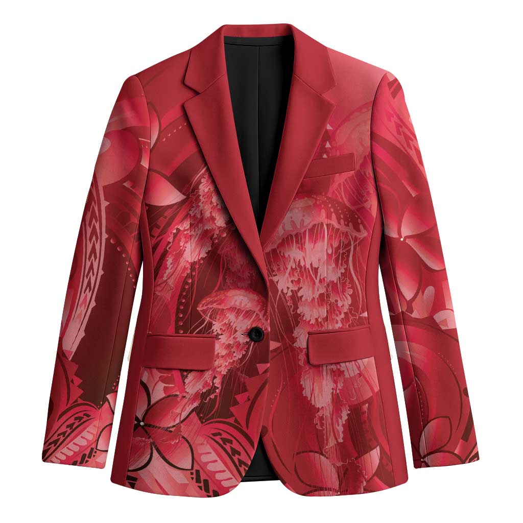 Red Gradient Polynesia Jellyfish Blazer Plumeria Polynesian Tattoo Glowing Vibes LT14 Unisex Red - Polynesian Pride