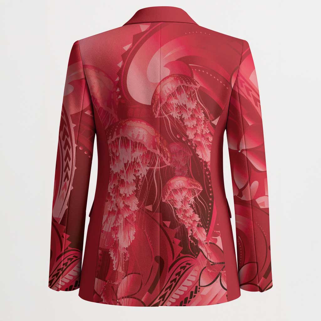 Red Gradient Polynesia Jellyfish Blazer Plumeria Polynesian Tattoo Glowing Vibes LT14 - Polynesian Pride