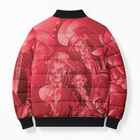 Red Gradient Polynesia Jellyfish Bomber Puffer Jacket Plumeria Polynesian Tattoo Glowing Vibes LT14 - Polynesian Pride