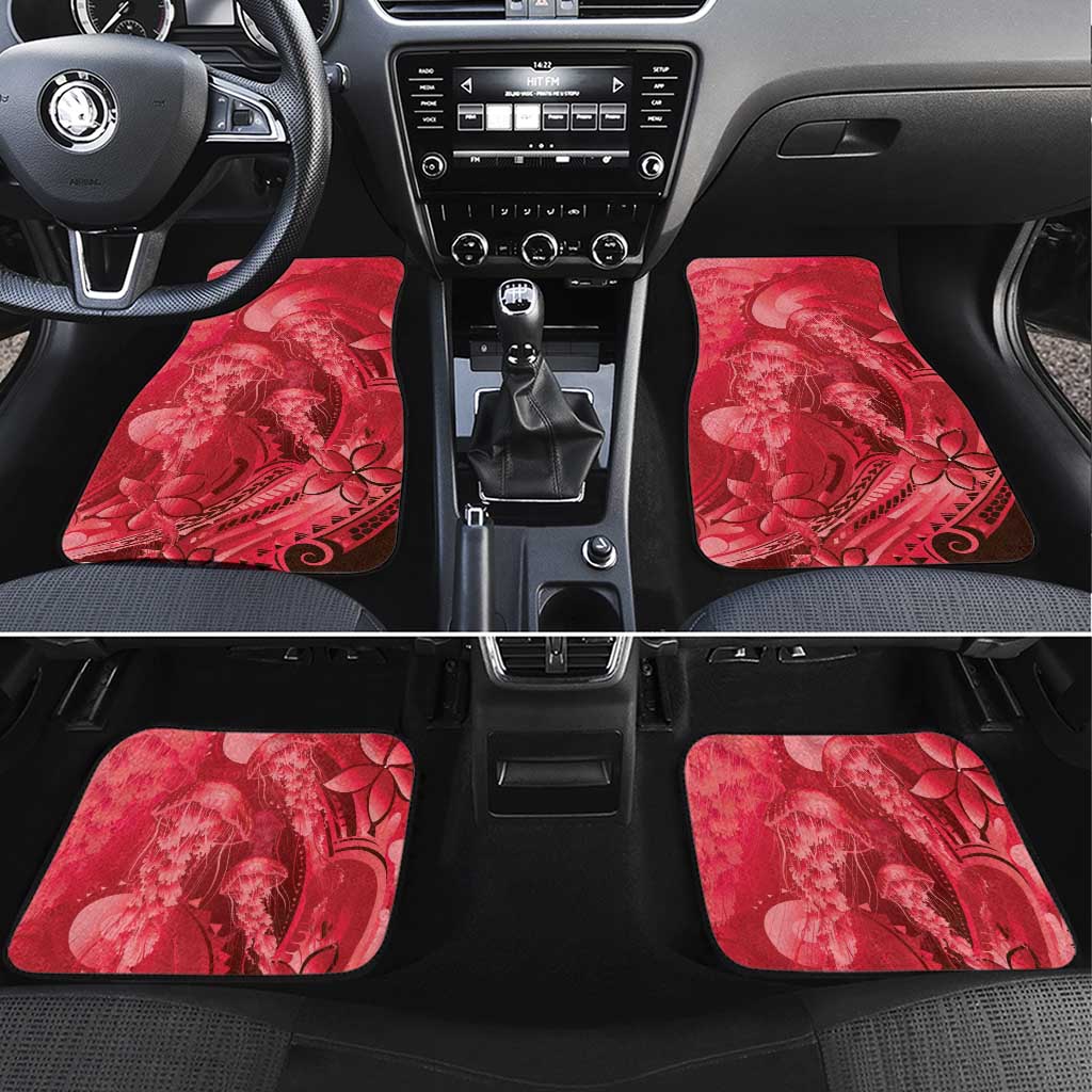 Red Gradient Polynesia Jellyfish Car Mats Plumeria Polynesian Tattoo Glowing Vibes LT14 Set 4pcs Red - Polynesian Pride