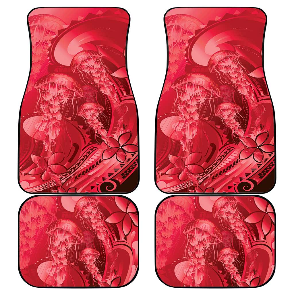 Red Gradient Polynesia Jellyfish Car Mats Plumeria Polynesian Tattoo Glowing Vibes LT14 - Polynesian Pride