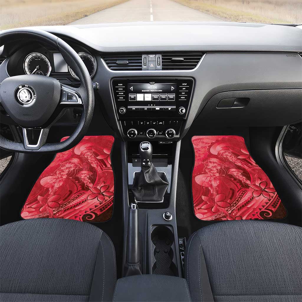 Red Gradient Polynesia Jellyfish Car Mats Plumeria Polynesian Tattoo Glowing Vibes LT14 Set 2pcs - Front Red - Polynesian Pride