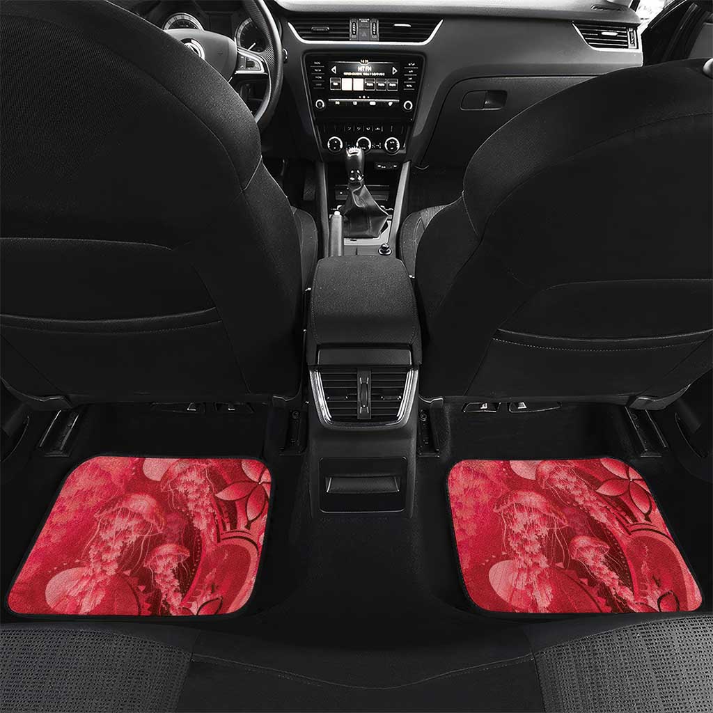 Red Gradient Polynesia Jellyfish Car Mats Plumeria Polynesian Tattoo Glowing Vibes LT14 Set 2pcs - Back Red - Polynesian Pride