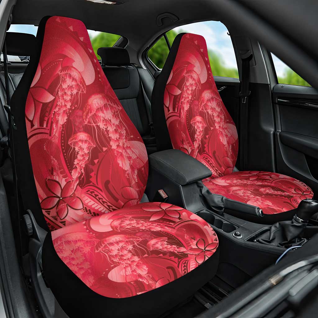 Red Gradient Polynesia Jellyfish Car Seat Cover Plumeria Polynesian Tattoo Glowing Vibes LT14 One Size Red - Polynesian Pride