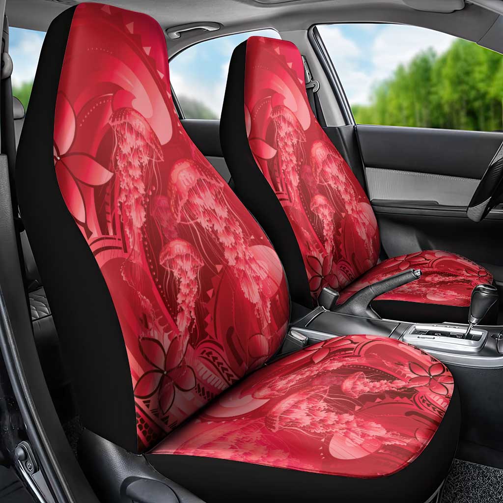 Red Gradient Polynesia Jellyfish Car Seat Cover Plumeria Polynesian Tattoo Glowing Vibes LT14 - Polynesian Pride
