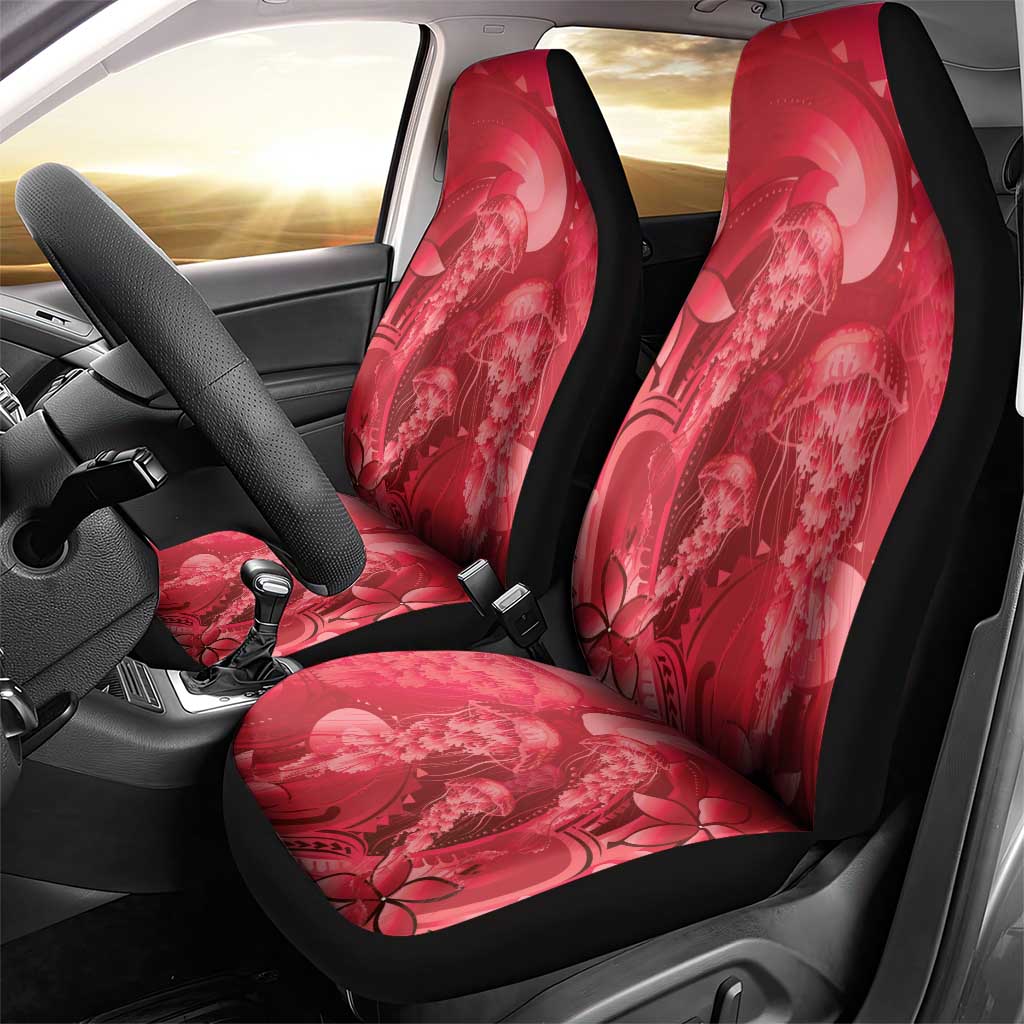 Red Gradient Polynesia Jellyfish Car Seat Cover Plumeria Polynesian Tattoo Glowing Vibes LT14 - Polynesian Pride