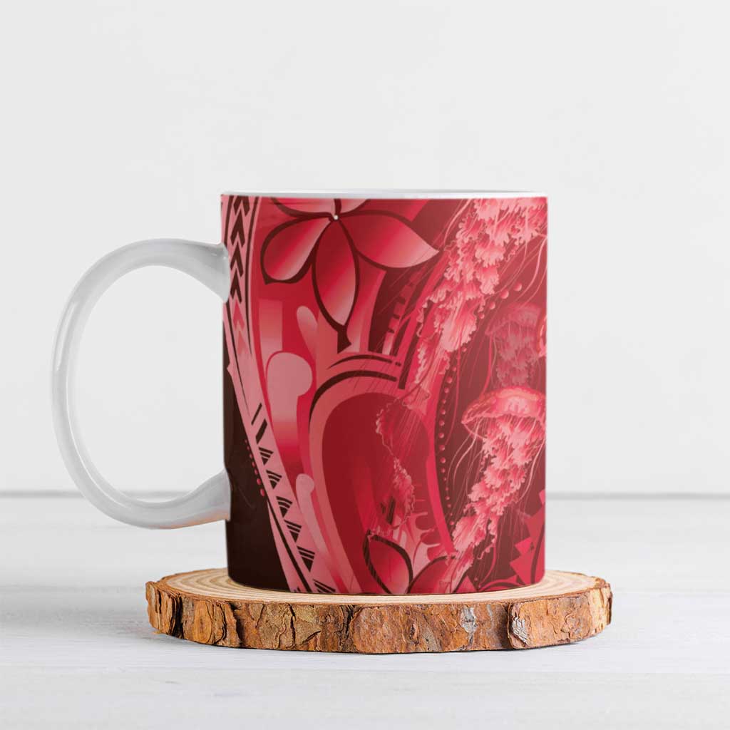Red Gradient Polynesia Jellyfish Ceramic Mug Plumeria Polynesian Tattoo Glowing Vibes LT14 Red - Polynesian Pride