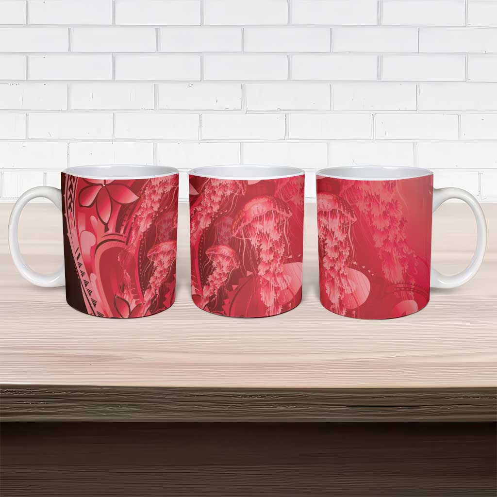 Red Gradient Polynesia Jellyfish Ceramic Mug Plumeria Polynesian Tattoo Glowing Vibes LT14 - Polynesian Pride