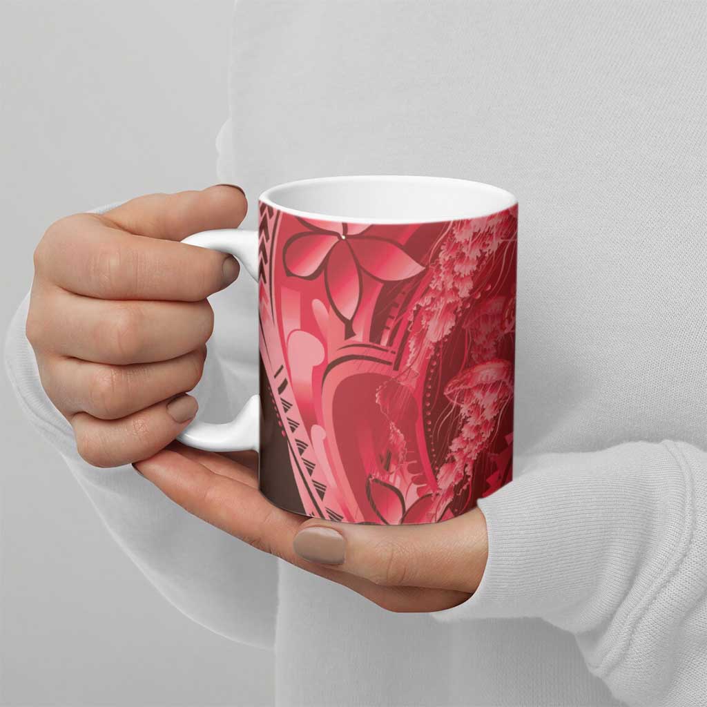 Red Gradient Polynesia Jellyfish Ceramic Mug Plumeria Polynesian Tattoo Glowing Vibes LT14 - Polynesian Pride