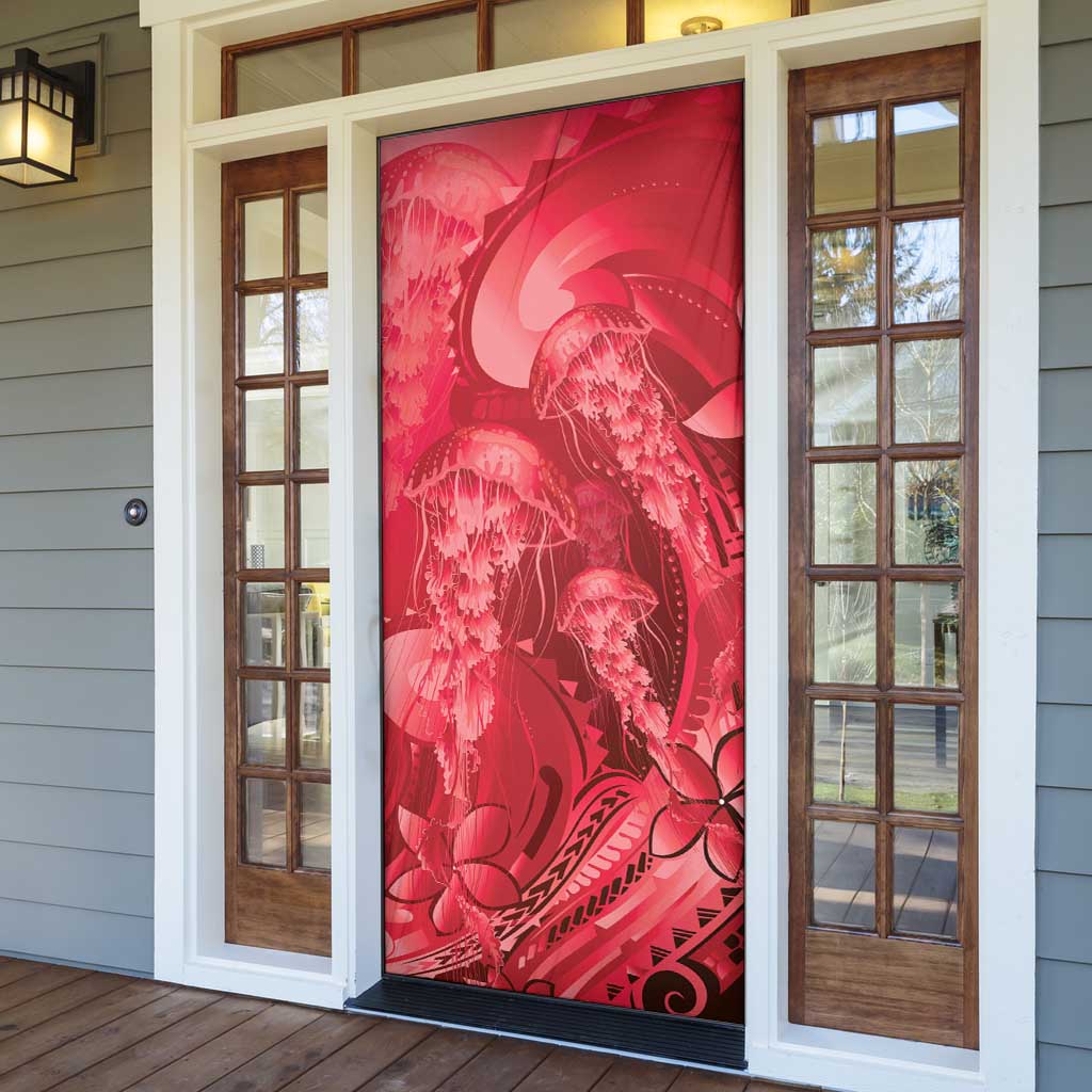 Red Gradient Polynesia Jellyfish Door Cover Plumeria Polynesian Tattoo Glowing Vibes LT14 - Polynesian Pride