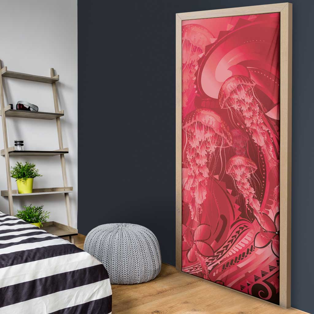 Red Gradient Polynesia Jellyfish Door Cover Plumeria Polynesian Tattoo Glowing Vibes LT14 - Polynesian Pride