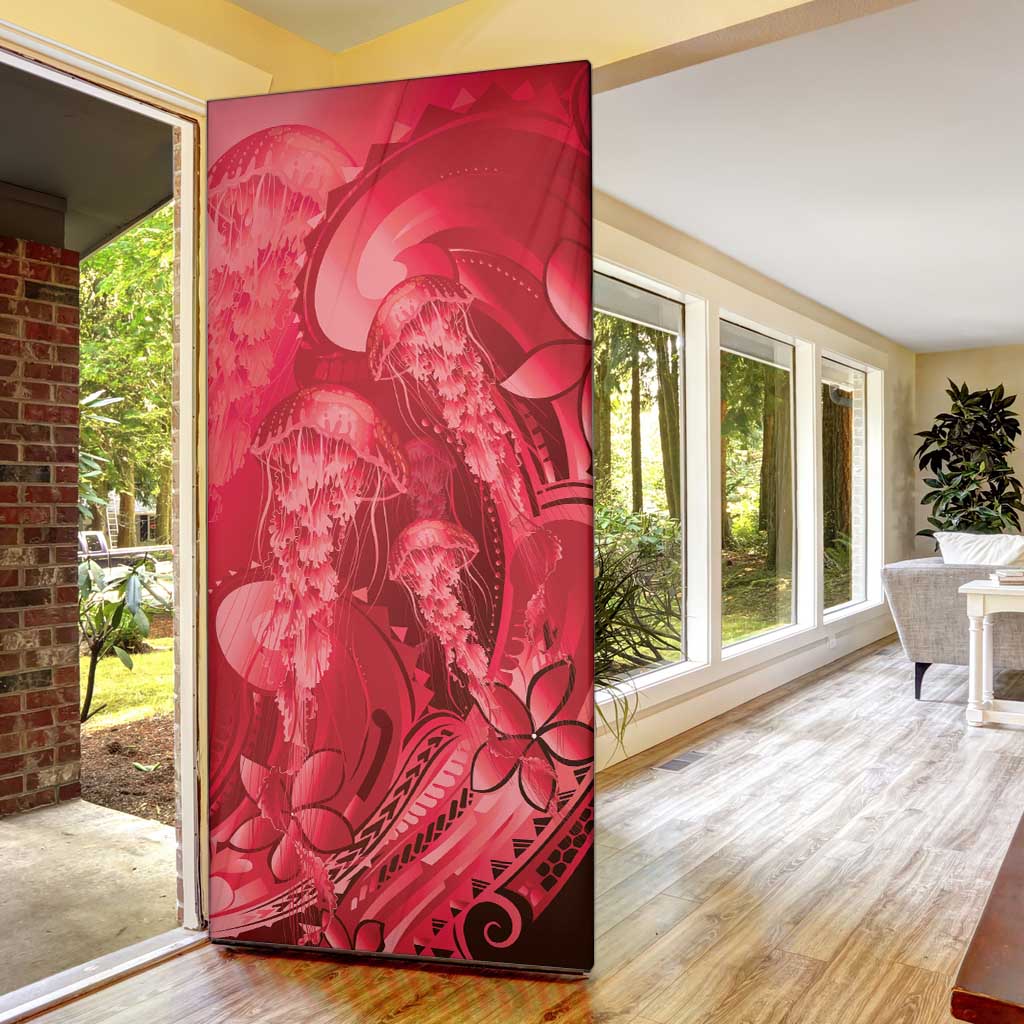 Red Gradient Polynesia Jellyfish Door Cover Plumeria Polynesian Tattoo Glowing Vibes LT14 - Polynesian Pride