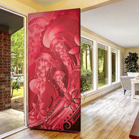 Red Gradient Polynesia Jellyfish Door Cover Plumeria Polynesian Tattoo Glowing Vibes LT14 - Polynesian Pride