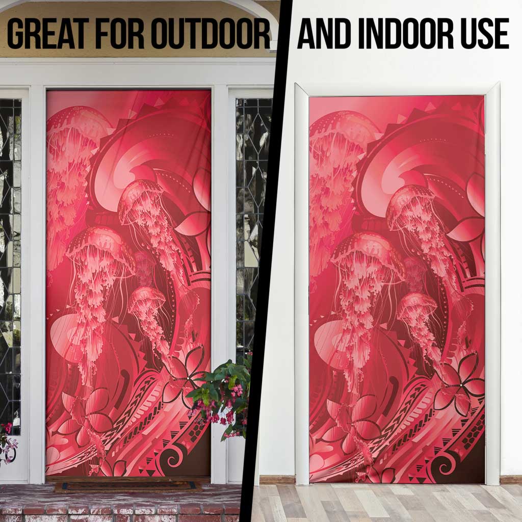 Red Gradient Polynesia Jellyfish Door Cover Plumeria Polynesian Tattoo Glowing Vibes LT14 - Polynesian Pride