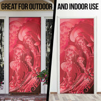 Red Gradient Polynesia Jellyfish Door Cover Plumeria Polynesian Tattoo Glowing Vibes LT14 - Polynesian Pride