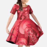 Red Gradient Polynesia Jellyfish Family Matching Mermaid Dress and Hawaiian Shirt Plumeria Polynesian Tattoo Glowing Vibes
