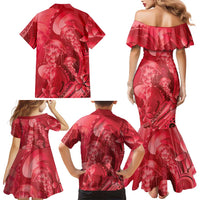 Red Gradient Polynesia Jellyfish Family Matching Mermaid Dress and Hawaiian Shirt Plumeria Polynesian Tattoo Glowing Vibes