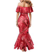 Red Gradient Polynesia Jellyfish Family Matching Mermaid Dress and Hawaiian Shirt Plumeria Polynesian Tattoo Glowing Vibes