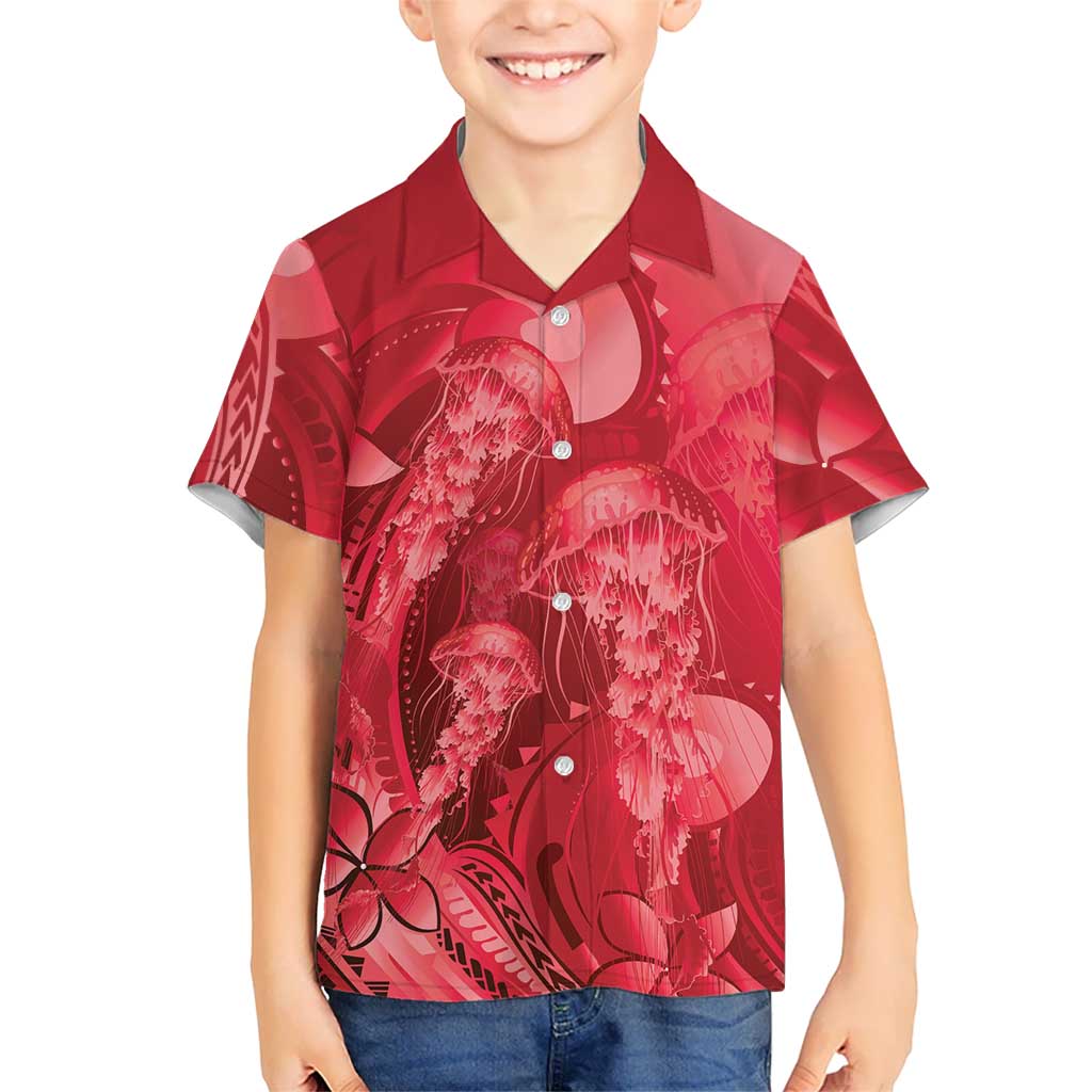 Red Gradient Polynesia Jellyfish Family Matching Mermaid Dress and Hawaiian Shirt Plumeria Polynesian Tattoo Glowing Vibes