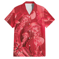 Red Gradient Polynesia Jellyfish Family Matching Off Shoulder Maxi Dress and Hawaiian Shirt Plumeria Polynesian Tattoo Glowing Vibes