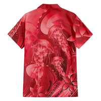 Red Gradient Polynesia Jellyfish Family Matching Short Sleeve Bodycon Dress and Hawaiian Shirt Plumeria Polynesian Tattoo Glowing Vibes