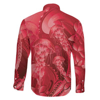 Red Gradient Polynesia Jellyfish Family Matching Short Sleeve Bodycon Dress and Hawaiian Shirt Plumeria Polynesian Tattoo Glowing Vibes