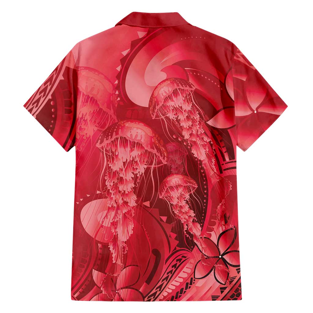 Red Gradient Polynesia Jellyfish Family Matching Tank Maxi Dress and Hawaiian Shirt Plumeria Polynesian Tattoo Glowing Vibes