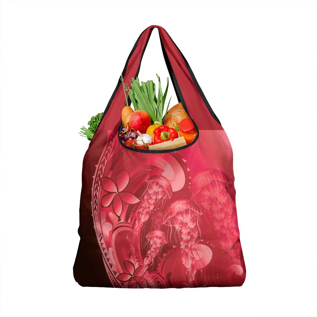 Red Gradient Polynesia Jellyfish Grocery Bag Plumeria Polynesian Tattoo Glowing Vibes LT14 1-pack One Size Red - Polynesian Pride