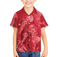 Red Gradient Polynesia Jellyfish Kid Hawaiian Shirt Plumeria Polynesian Tattoo Glowing Vibes