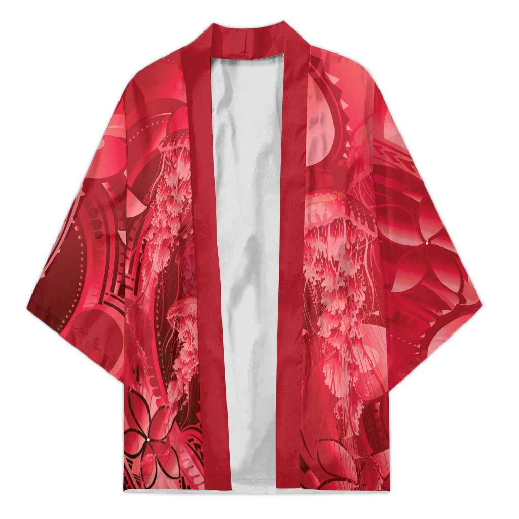 Red Gradient Polynesia Jellyfish Kimono Plumeria Polynesian Tattoo Glowing Vibes LT14 Unisex Red - Polynesian Pride