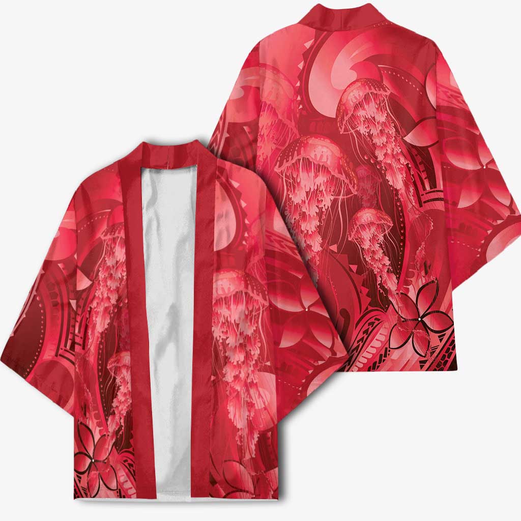 Red Gradient Polynesia Jellyfish Kimono Plumeria Polynesian Tattoo Glowing Vibes LT14 - Polynesian Pride
